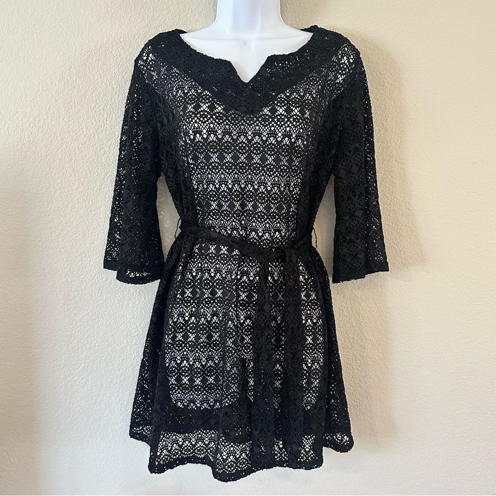 Black lace swim coverup
